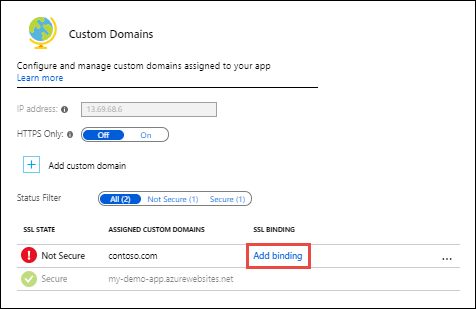 Add binding to secure custom domain