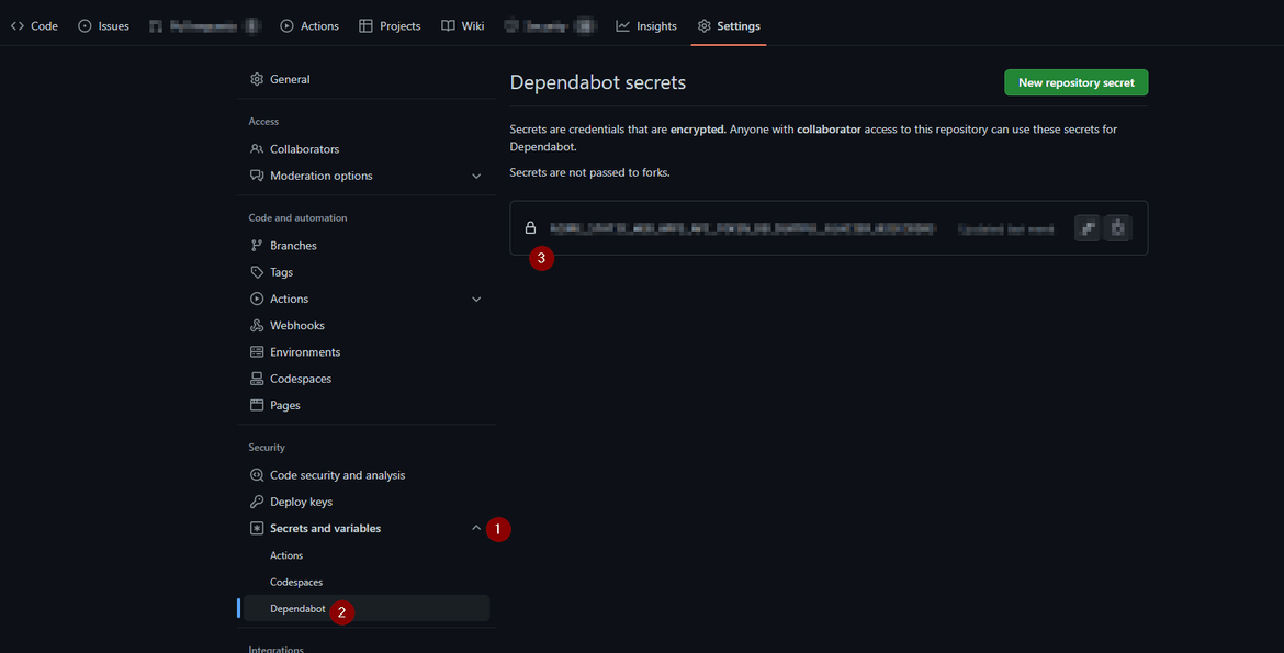 secrets for dependabot