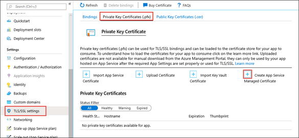 Using Azure App Service managed certificate
